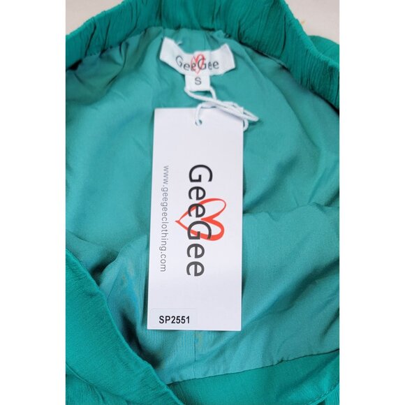 GeeGee Wide Leg Pants Jade Green Smocked Elastic Waist Womens Small New - Picture 4 of 7